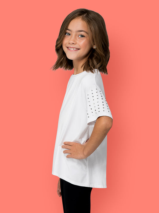 White Studded T-Shirt for Girls