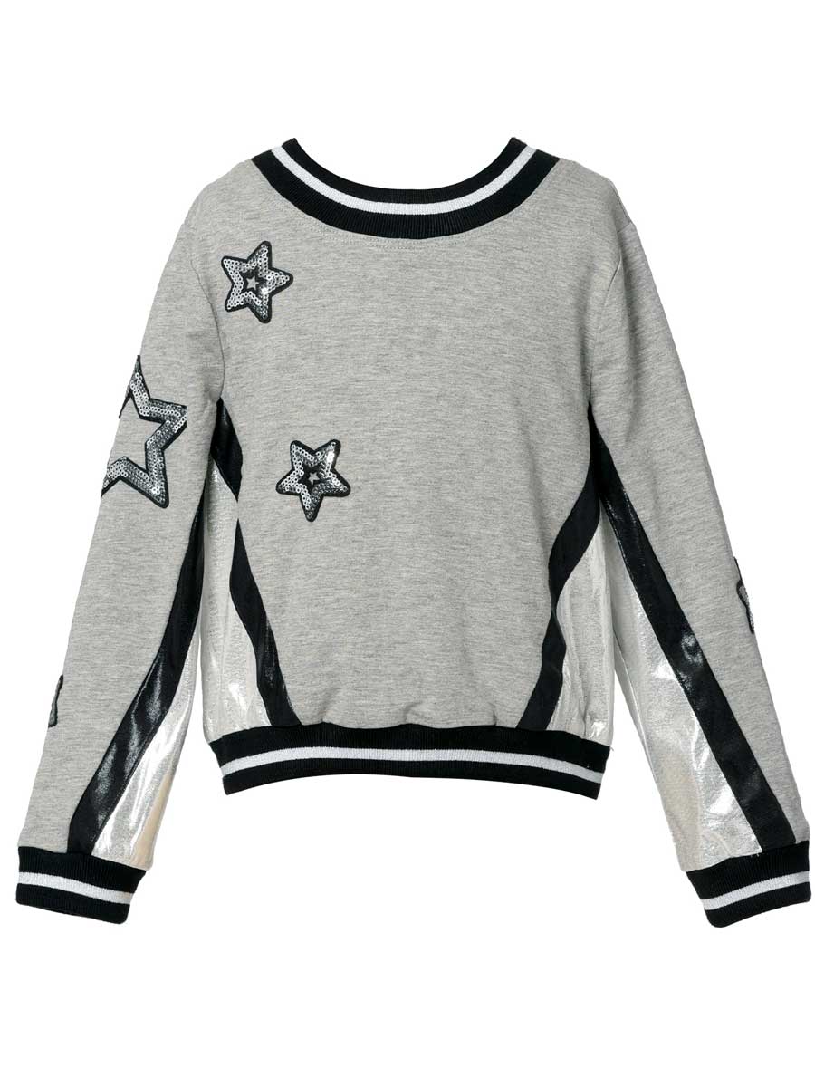 Grey Sweatshirt with Metallic Stars for Girls