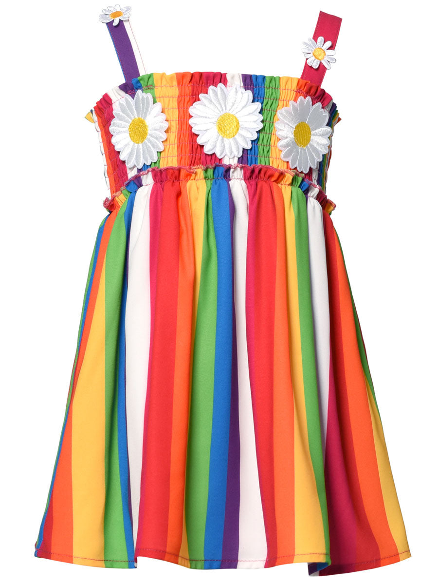 Daisy Trim Rainbow Stripe Dress for Girls