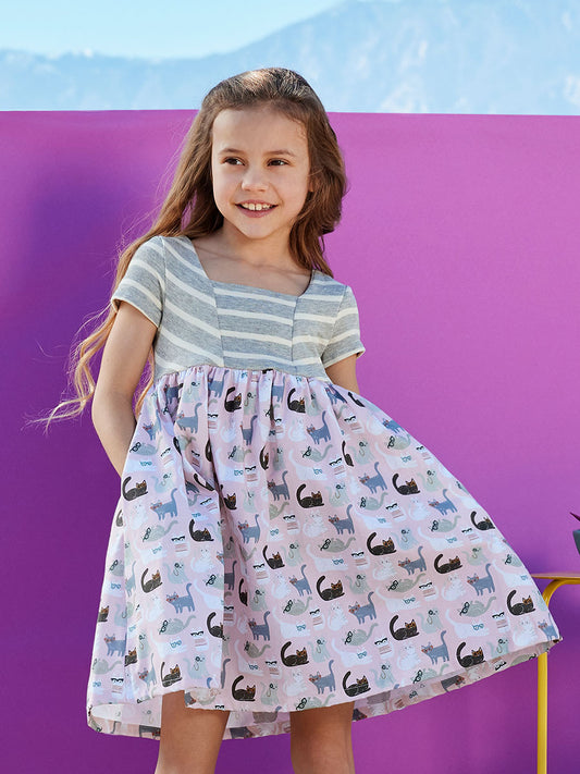 Cat-Print Daphne Dress for Girls