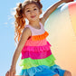 Rainbow Tiered Ruffle Dress For Girls