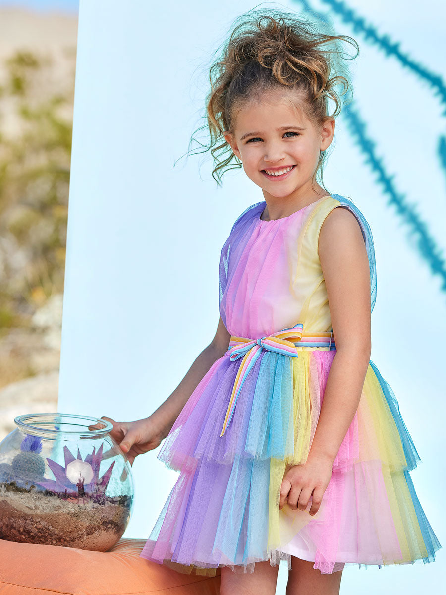 Halabaloo Ombre Tulle Double Tier Dress for Girls, 5