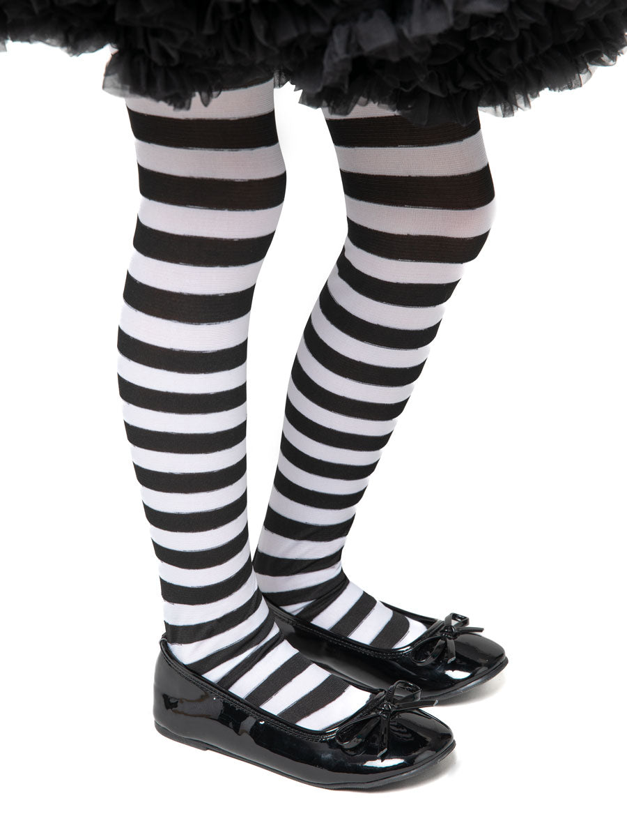 Black and White Striped Kids Tights