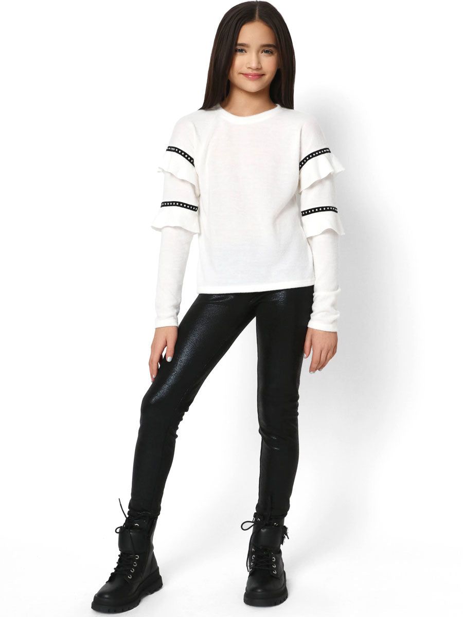 White Ruffle Sleeve Sweater for Girls