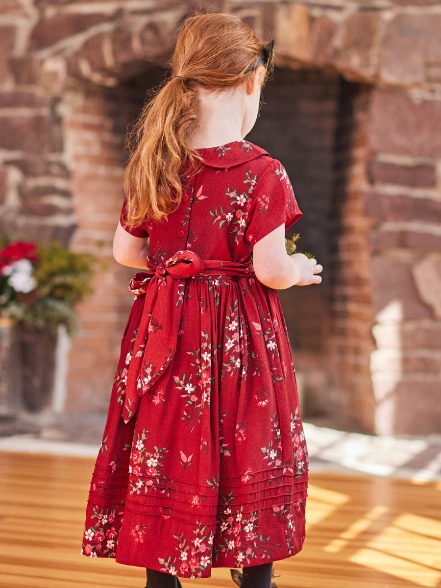 Red Floral Cottage Dress for Girls