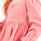 Fiona Pink Floral Embroidered Cord Dress for Girls