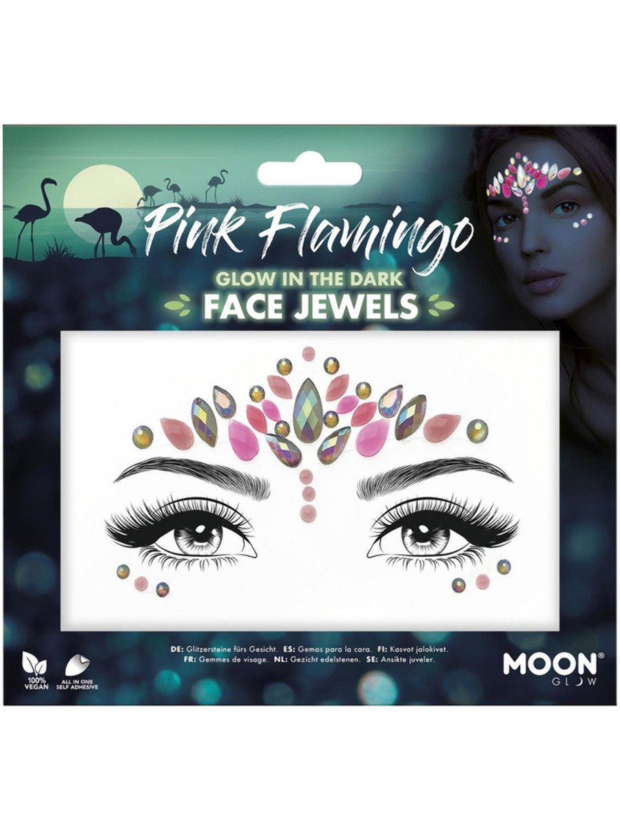 Moon Glow in the Dark Face Jewels Pink Flamingo