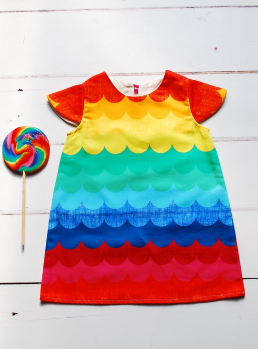 Rainbow Scallop Print Dress for Girls