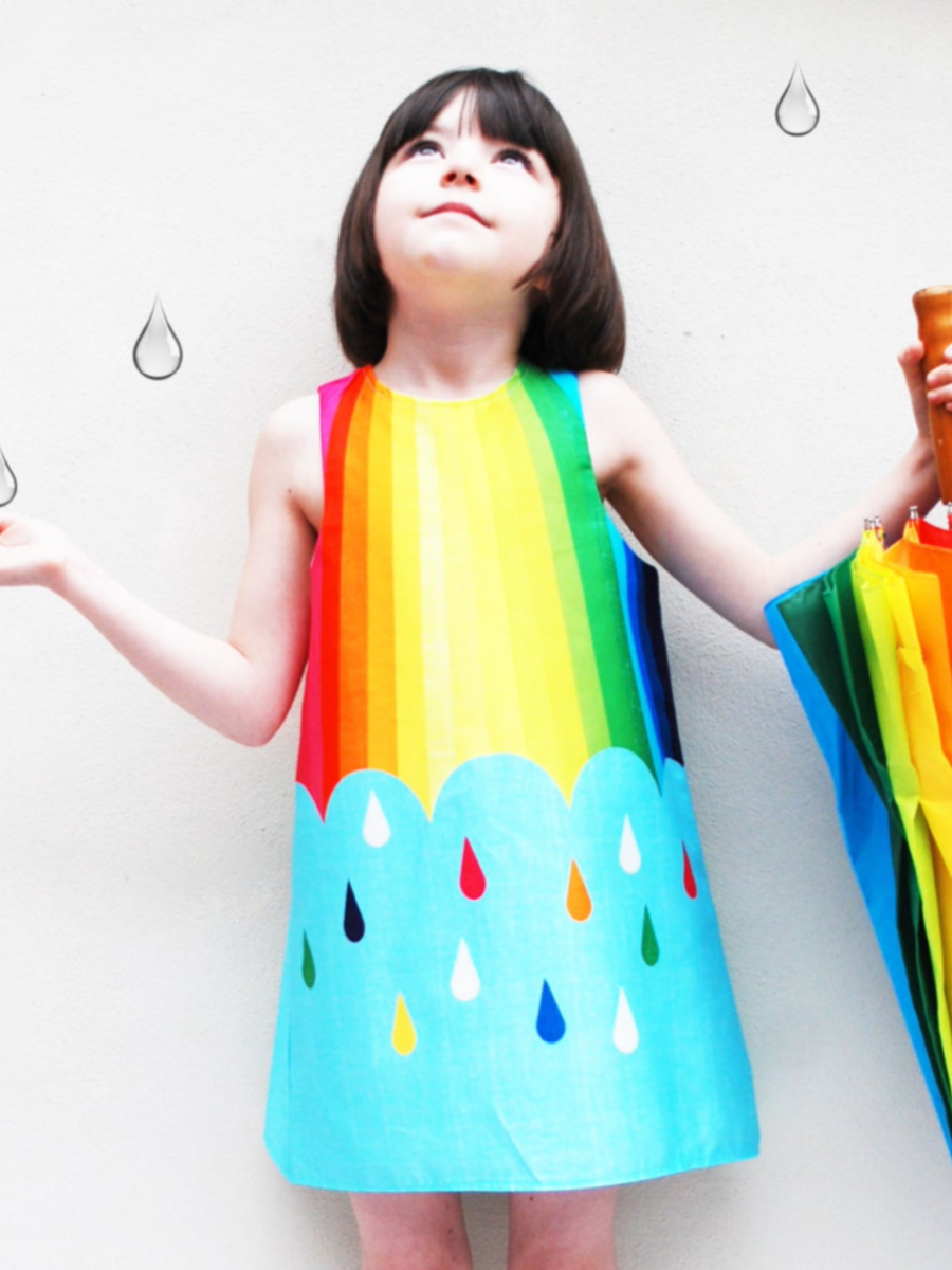 Rainbow Raindrops Print Dress for Girls