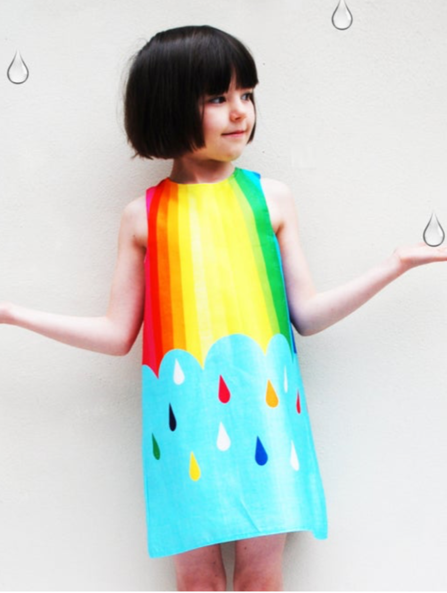 Rainbow Raindrops Print Dress for Girls