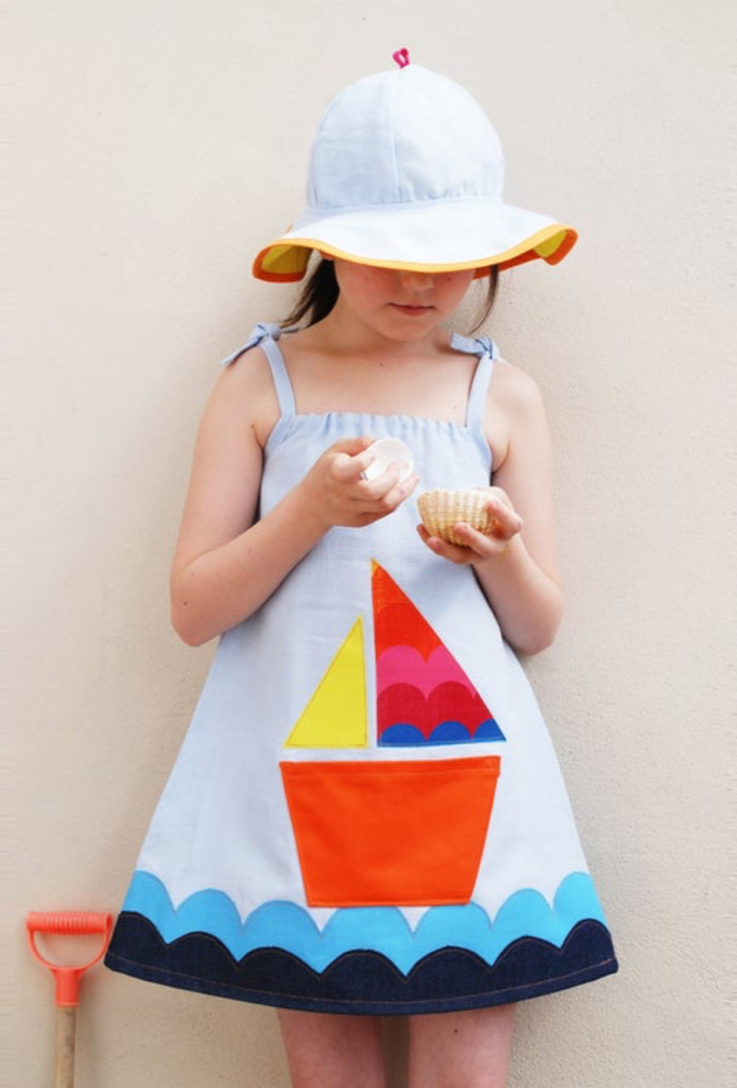 Blue Linen Sailing Sun Dress for Girls