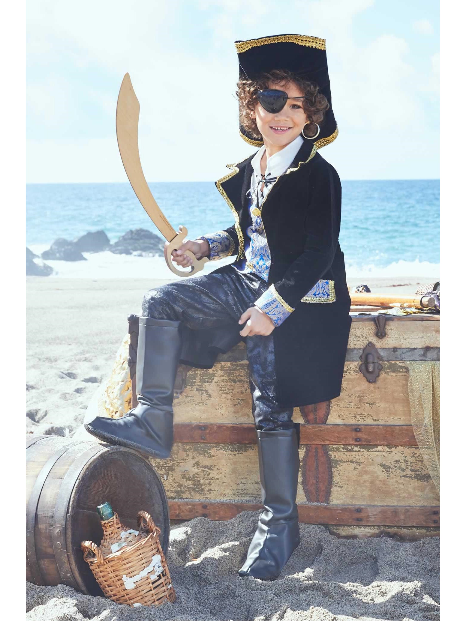 Pirate Blue Brocade Costume for Boys, Size 10