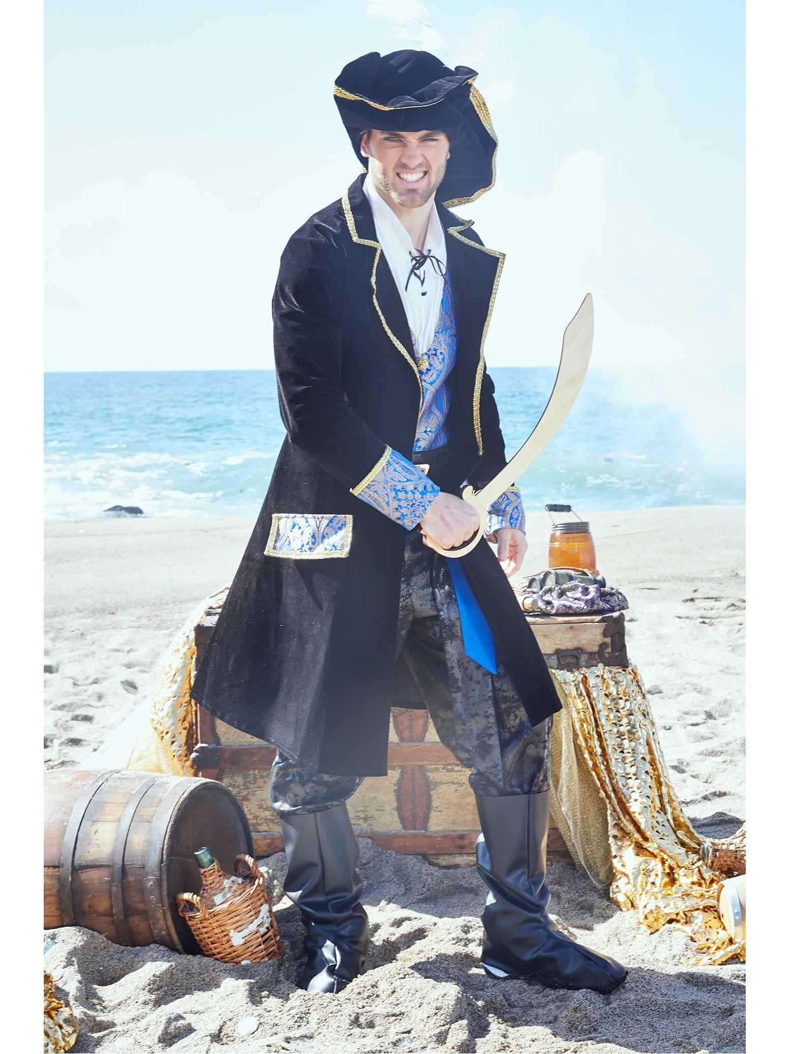 Pirate Blue Brocade Costume for Men, Size 38/40