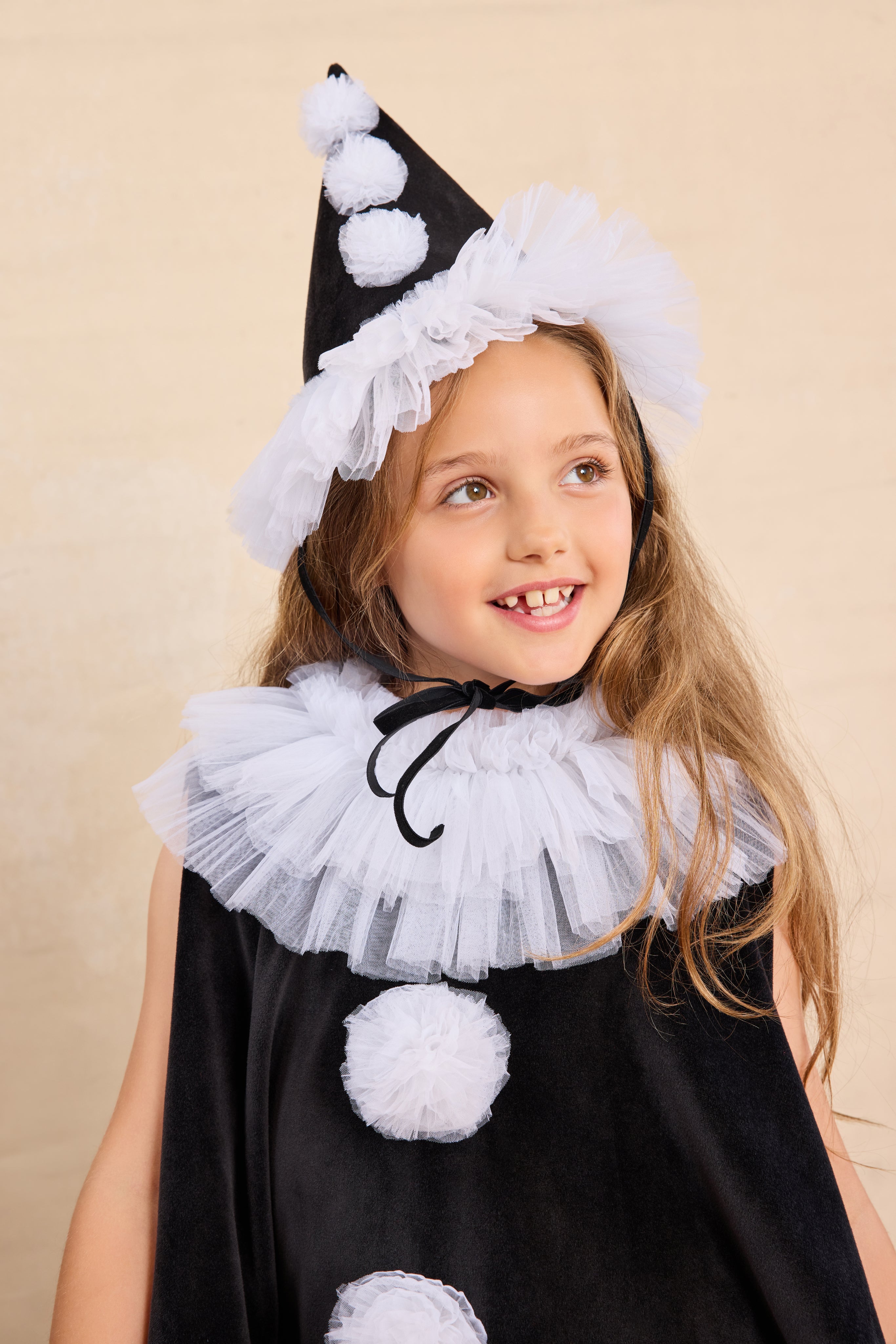 Pierrot Clown Costume Set for Kids - Cape (M/L), Hat (M/L), Shirt & Trousers
