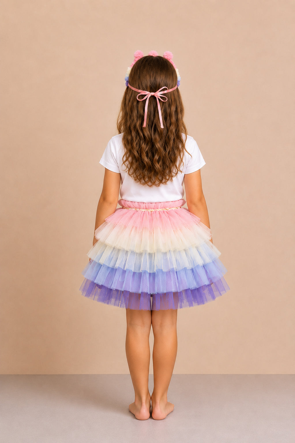 Rainbow Tulle Birthday Skirt & Crown Set for Girls