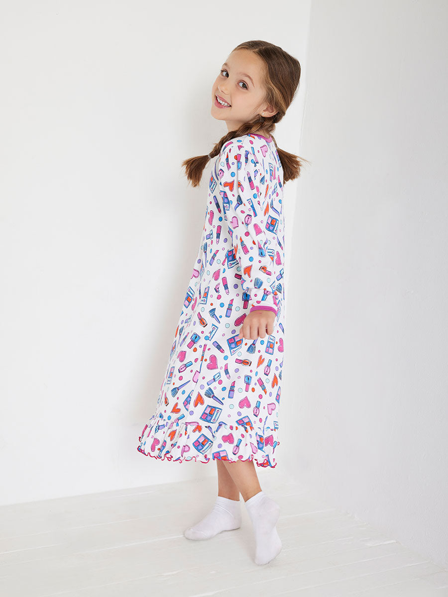Girls Make Up Party Puffed Sleeve Nightgown