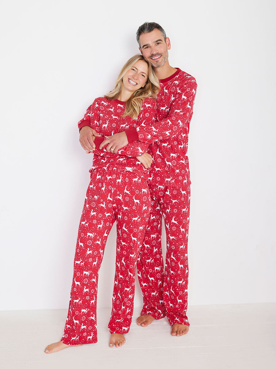 Adults Holiday Reindeer Red Pajamas