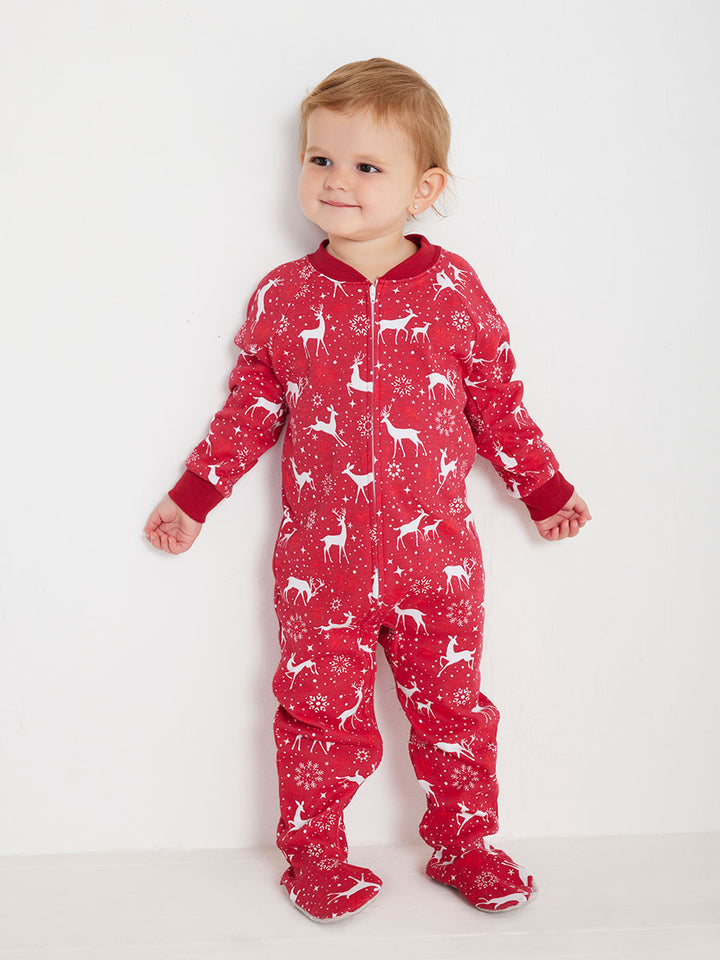 Kids Holiday Red Deer Footed Onesie Pajamas