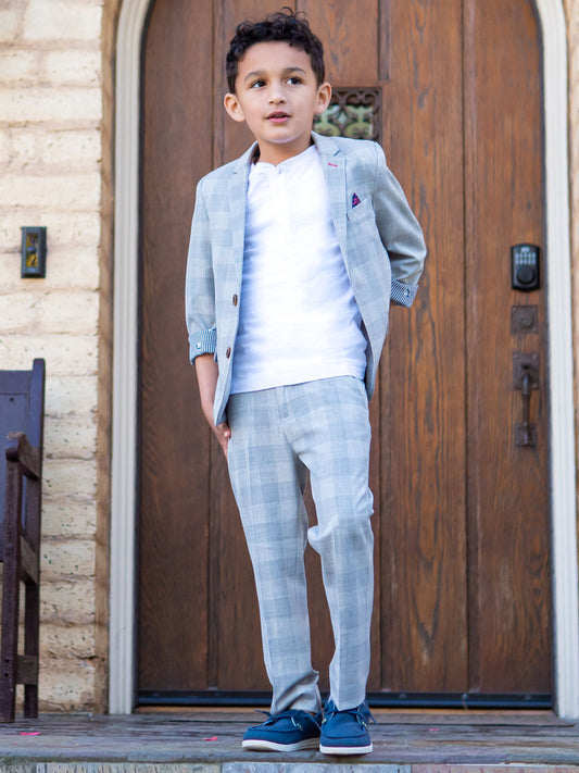 London Check Two Piece Stretch Mod Suit for Boys