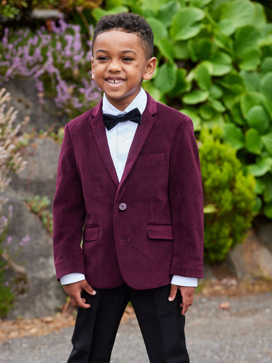 Boys Merlot Velvet Suit Blazer