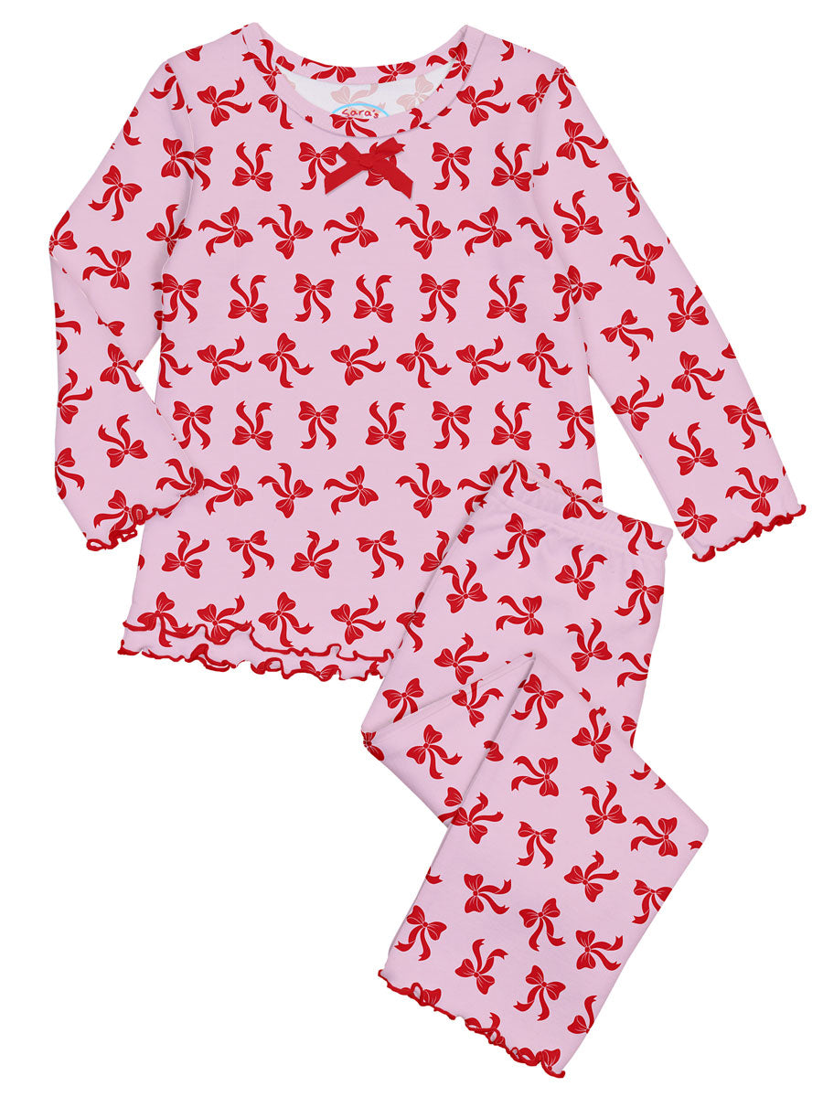 Girls Red Bows Ruffle PJs