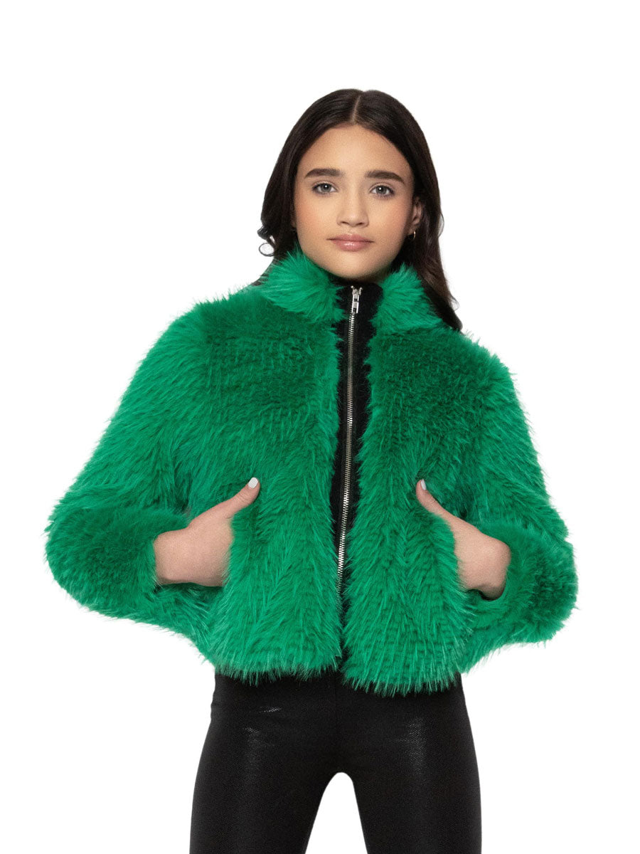 Green Lux Faux Fur Jacket