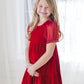 Noella Red Velvet Organza Short Sleeve Dress