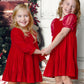 Noella Red Velvet Organza Short Sleeve Dress