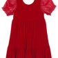 Noella Red Velvet Organza Short Sleeve Dress