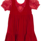 Noella Red Velvet Organza Short Sleeve Dress