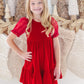Noella Red Velvet Organza Short Sleeve Dress