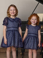 Majesty Blue Flutter Sleeve Organza & Sparkling Knit Dress