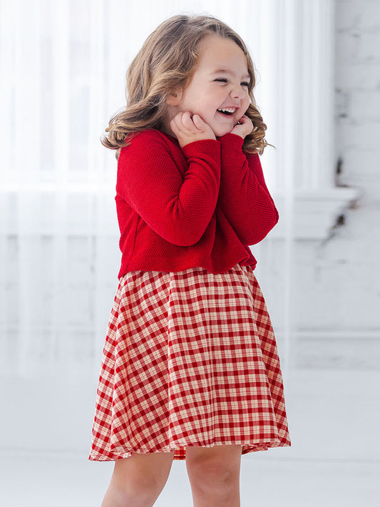 Red Plaid Attached Sweater Chenille Dress