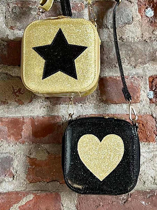 Glitter Vinyl Bag in Black or Gold