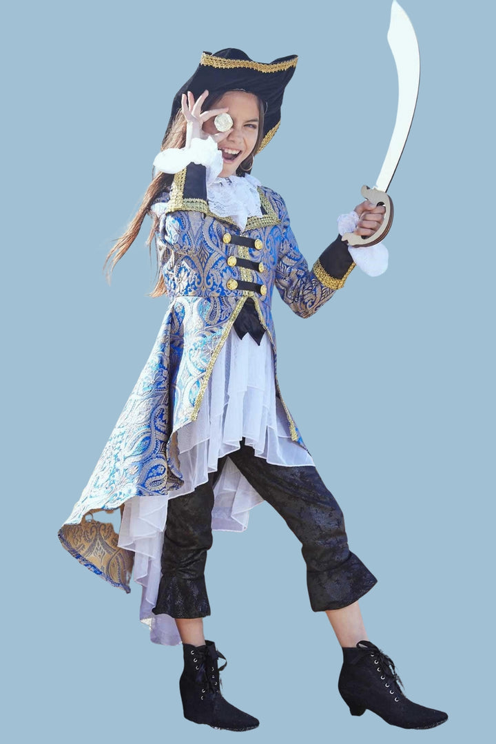 Pirate Blue Brocade Costume for Girls