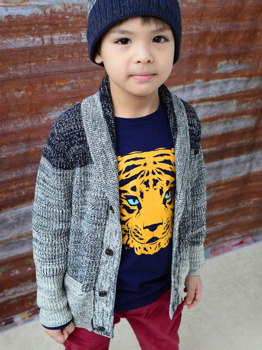 Boys Shelby Black & Grey Knit Cardigan