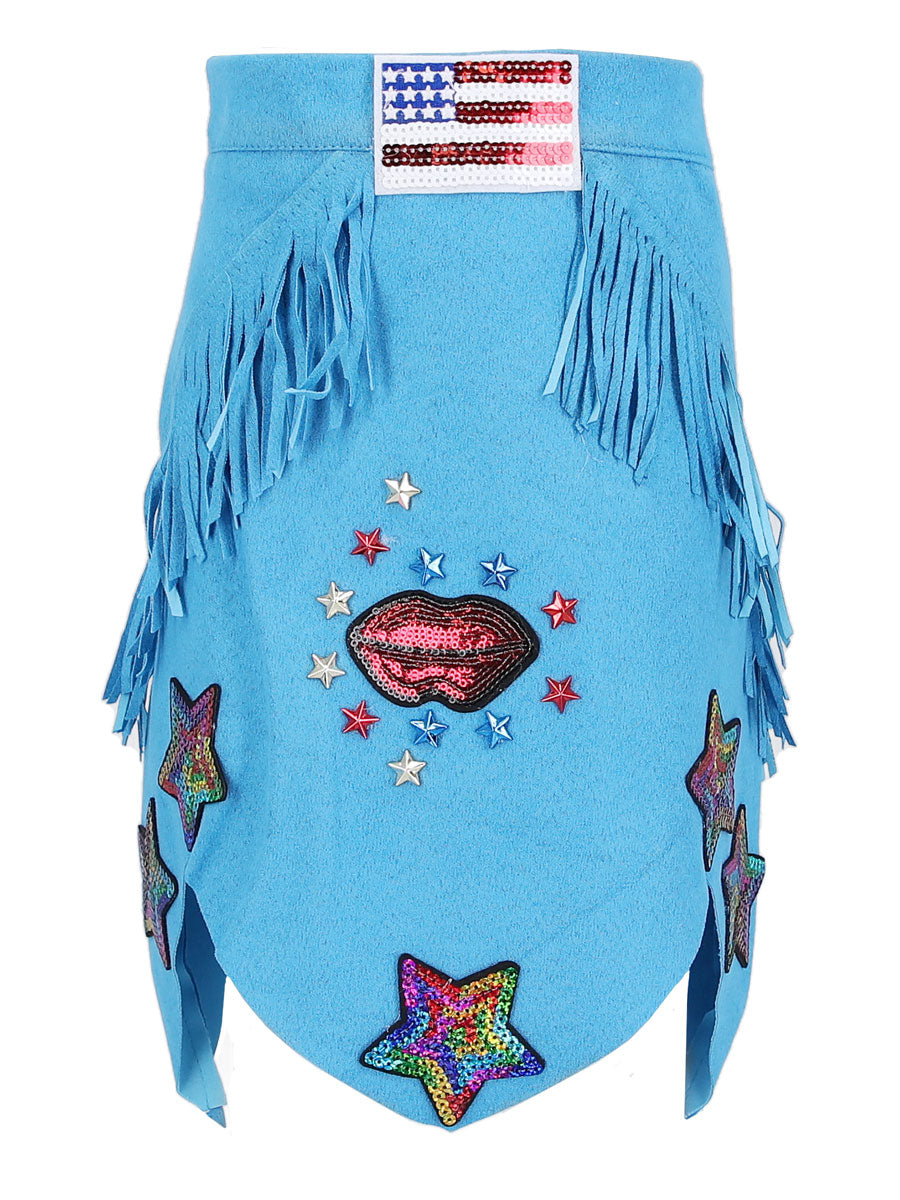Americana Cowgirl Skirt with Sequin Patches