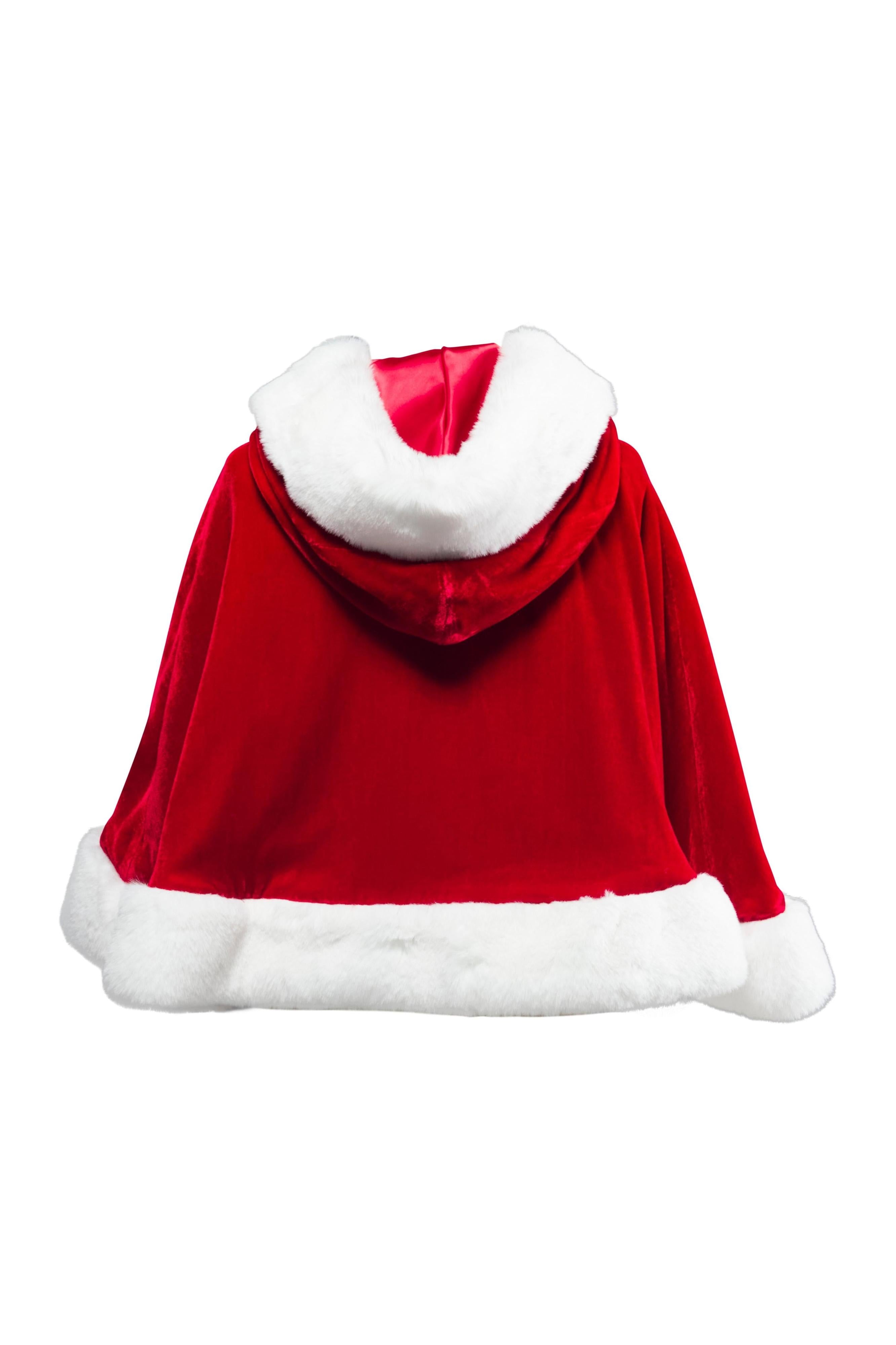 Mrs. Claus Holiday Cape and Hand Muff Set with Red Velvet Dress