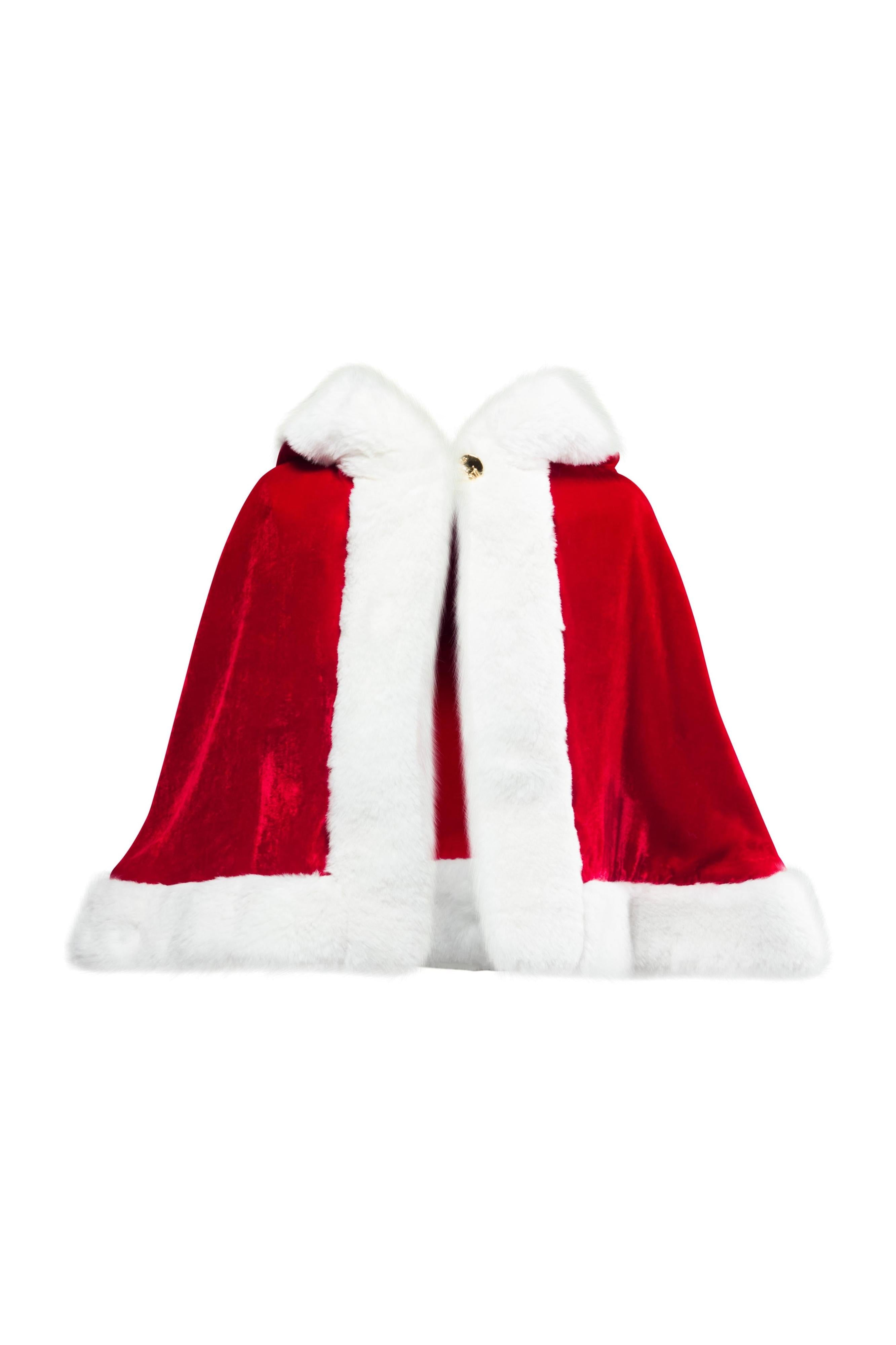 Mrs. Claus Holiday Cape and Hand Muff Set with Red Velvet Dress