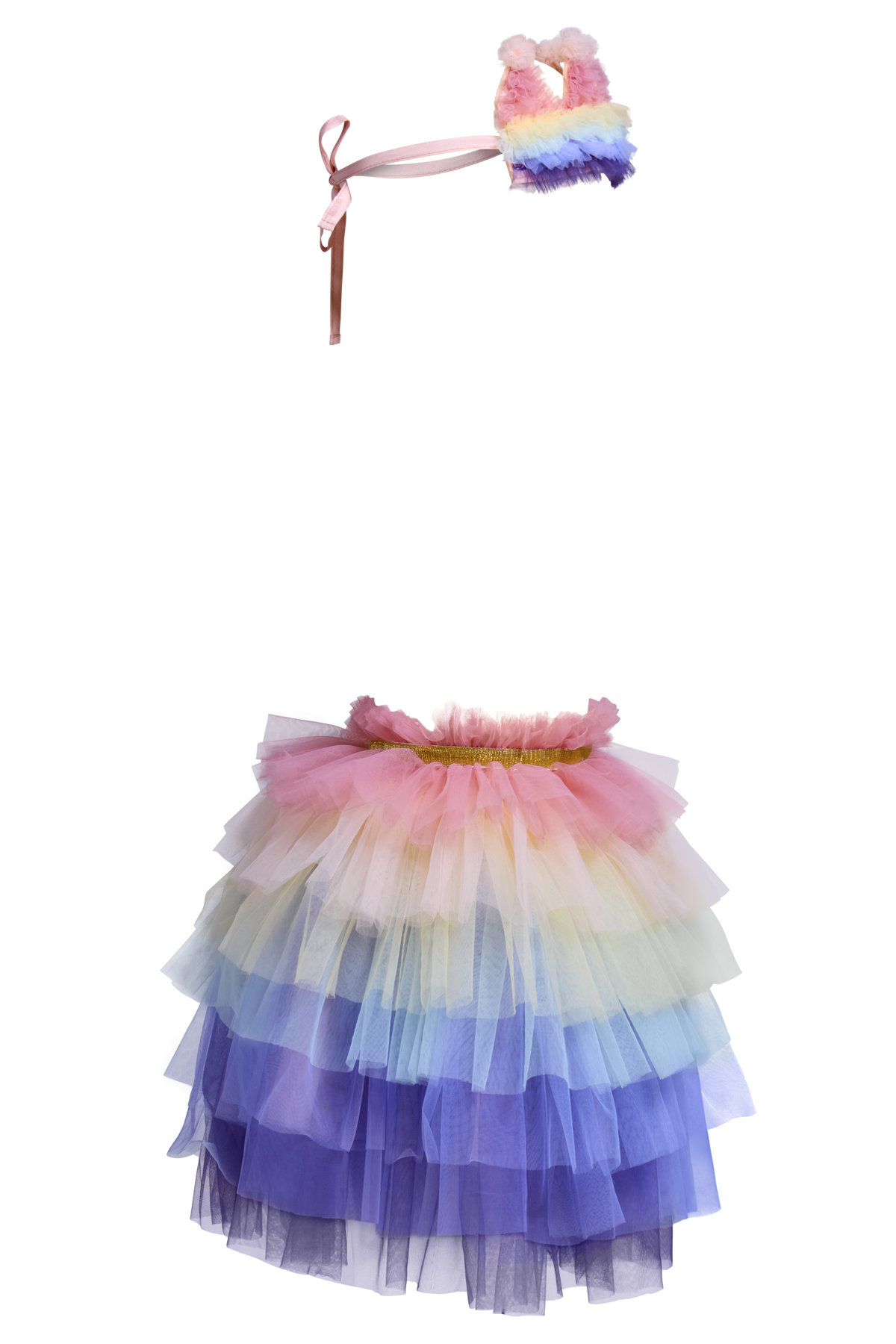 Rainbow Tulle Birthday Skirt & Crown Set for Girls