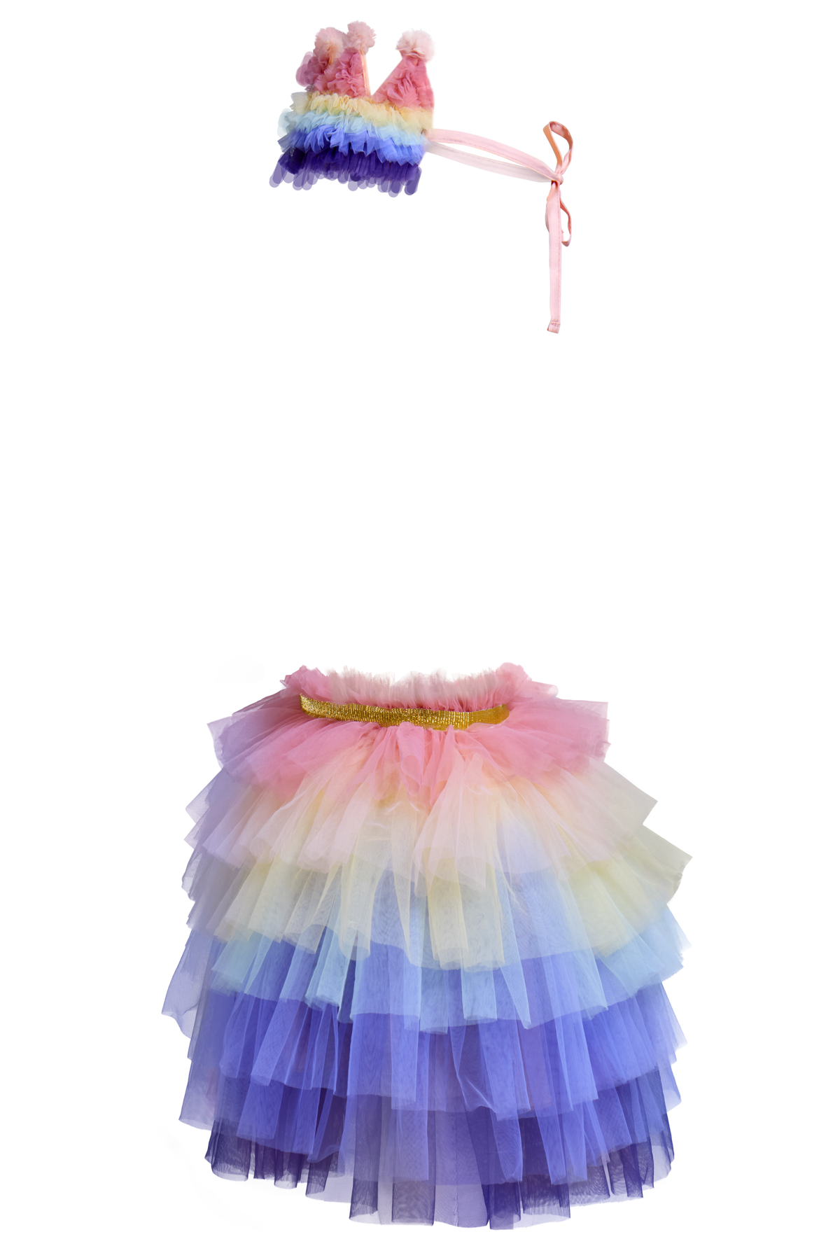 Rainbow Tulle Birthday Skirt & Crown Set for Girls