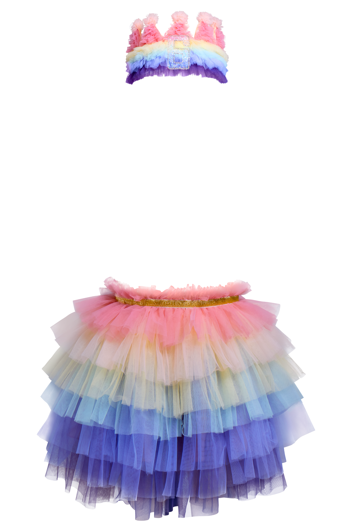 Rainbow Tulle Birthday Skirt & Crown Set for Girls