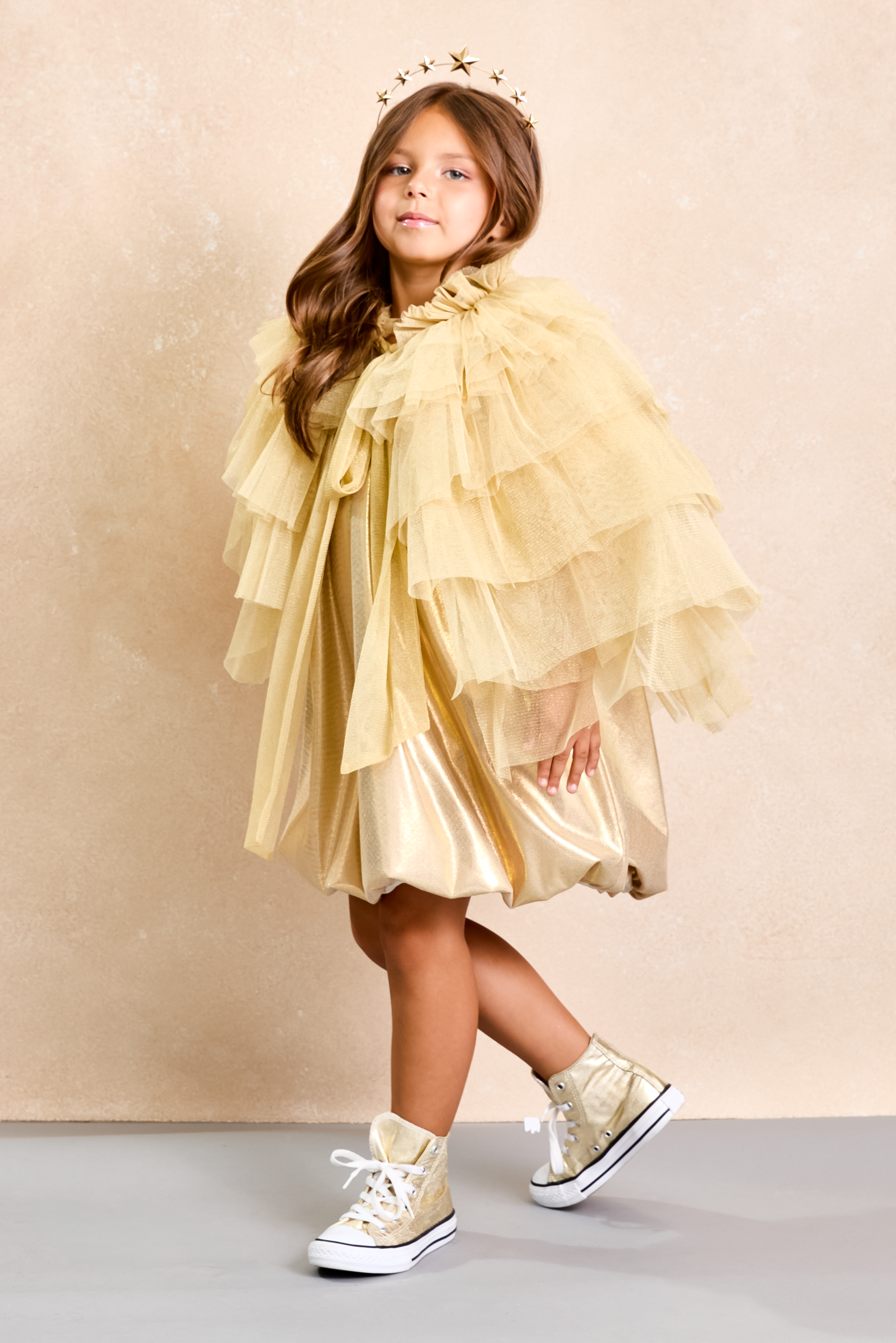 girls gold holiday dress Gold Holiday Dress and Cape Set