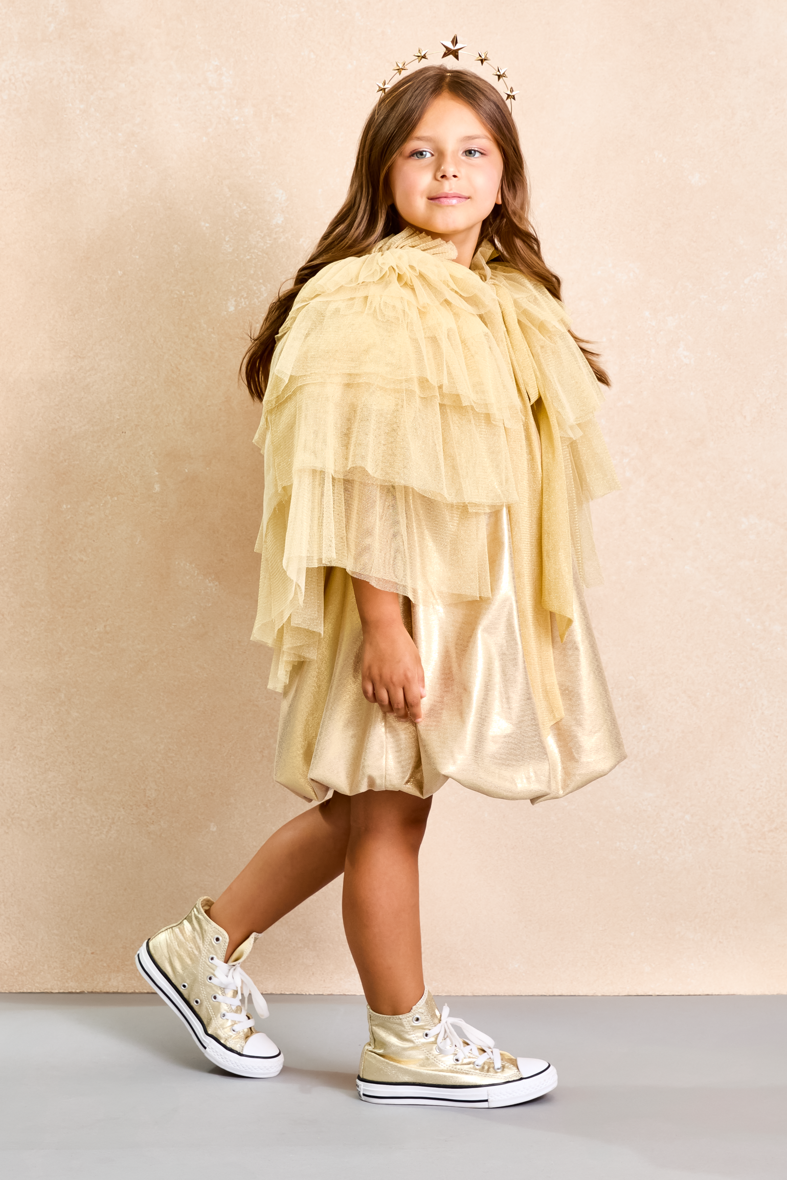 gold girls holiday dress Gold Holiday Dress and Cape Set
