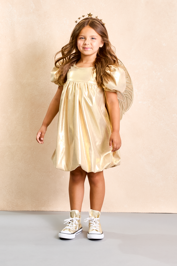 Gold Holiday Vintage Angel Dress and Wings Set for Girls