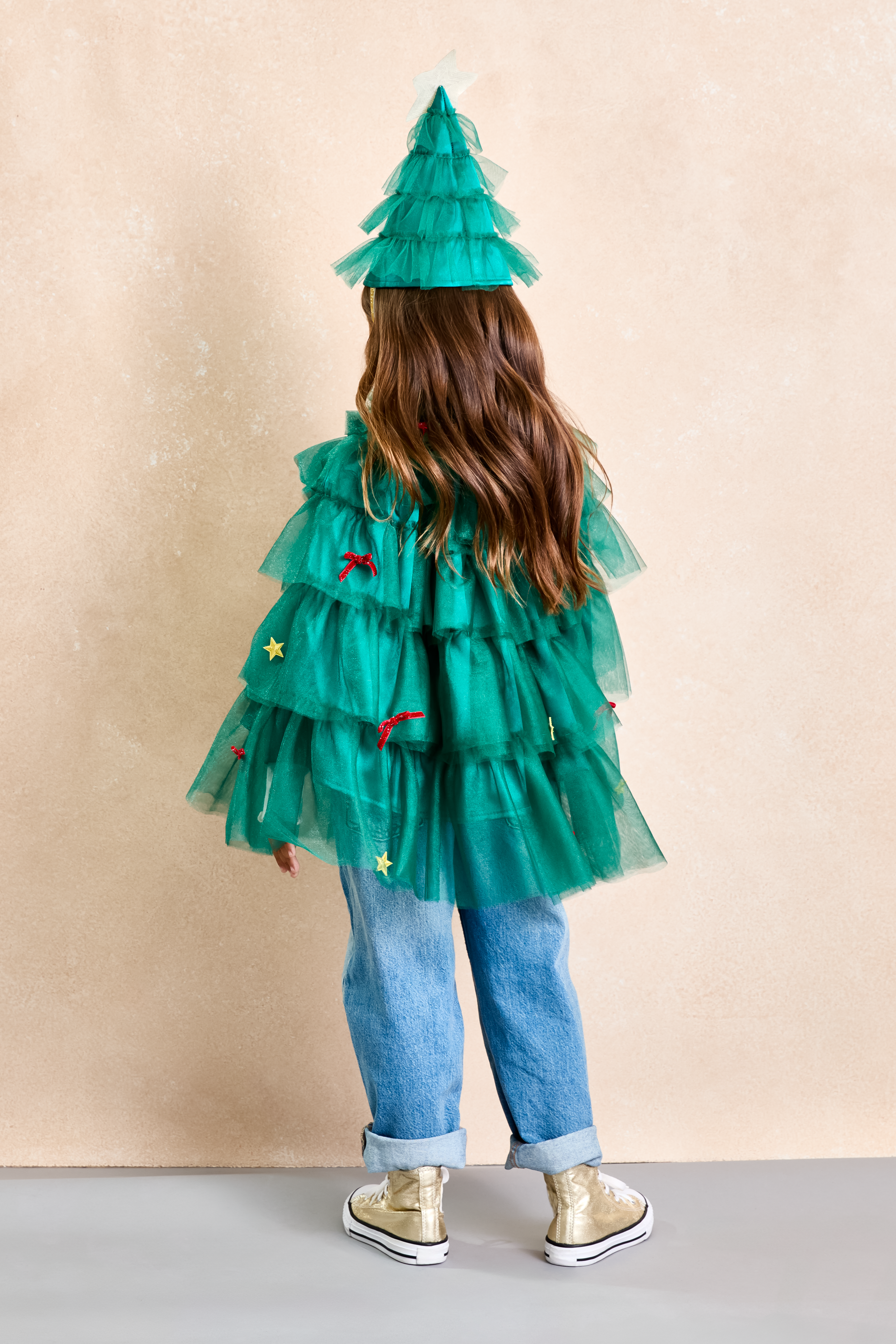 Holiday Christmas Tree Cape and Hat Set for Girls