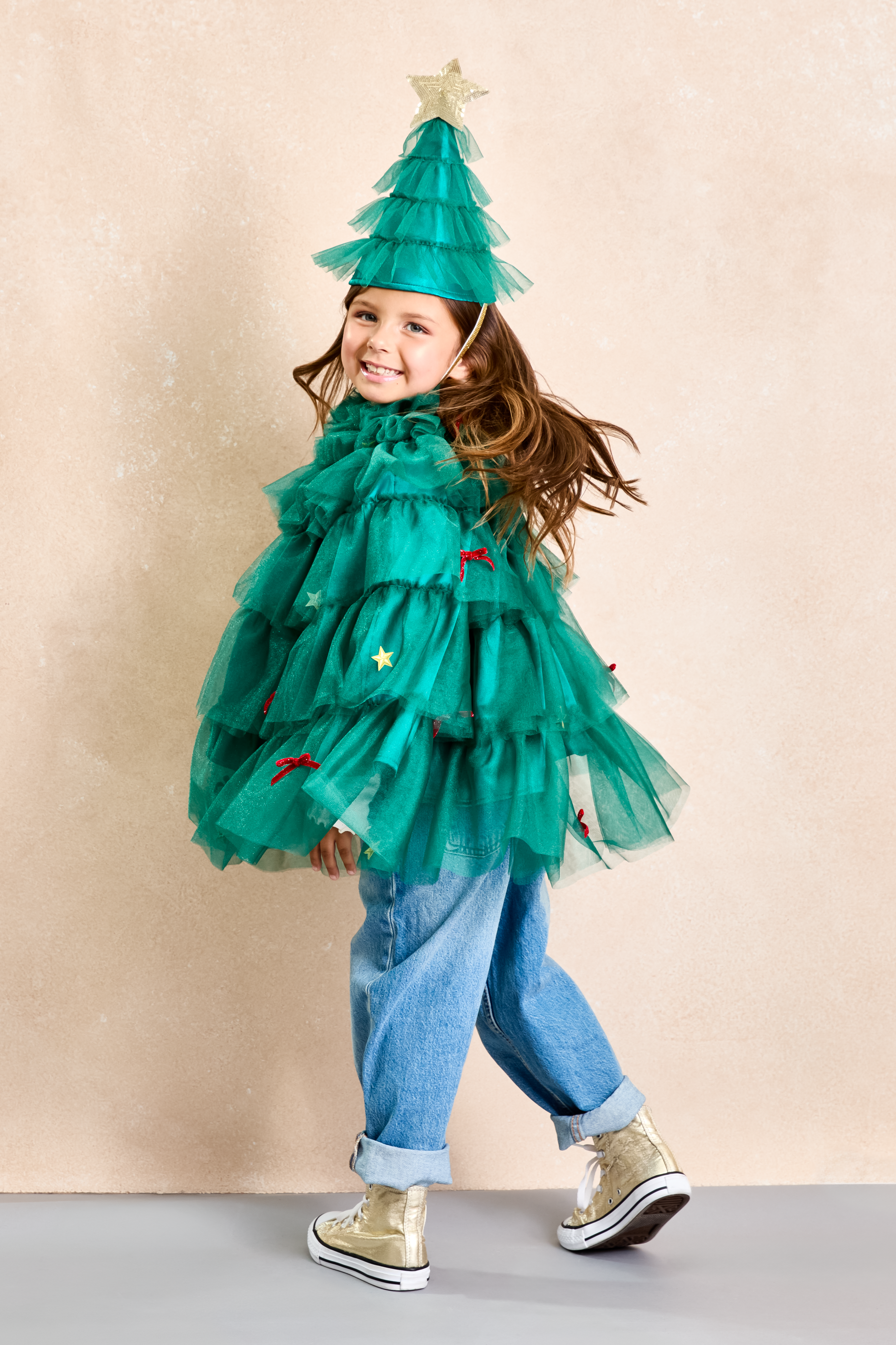 Green Tulle Holiday Christmas Tree Cape for Kids