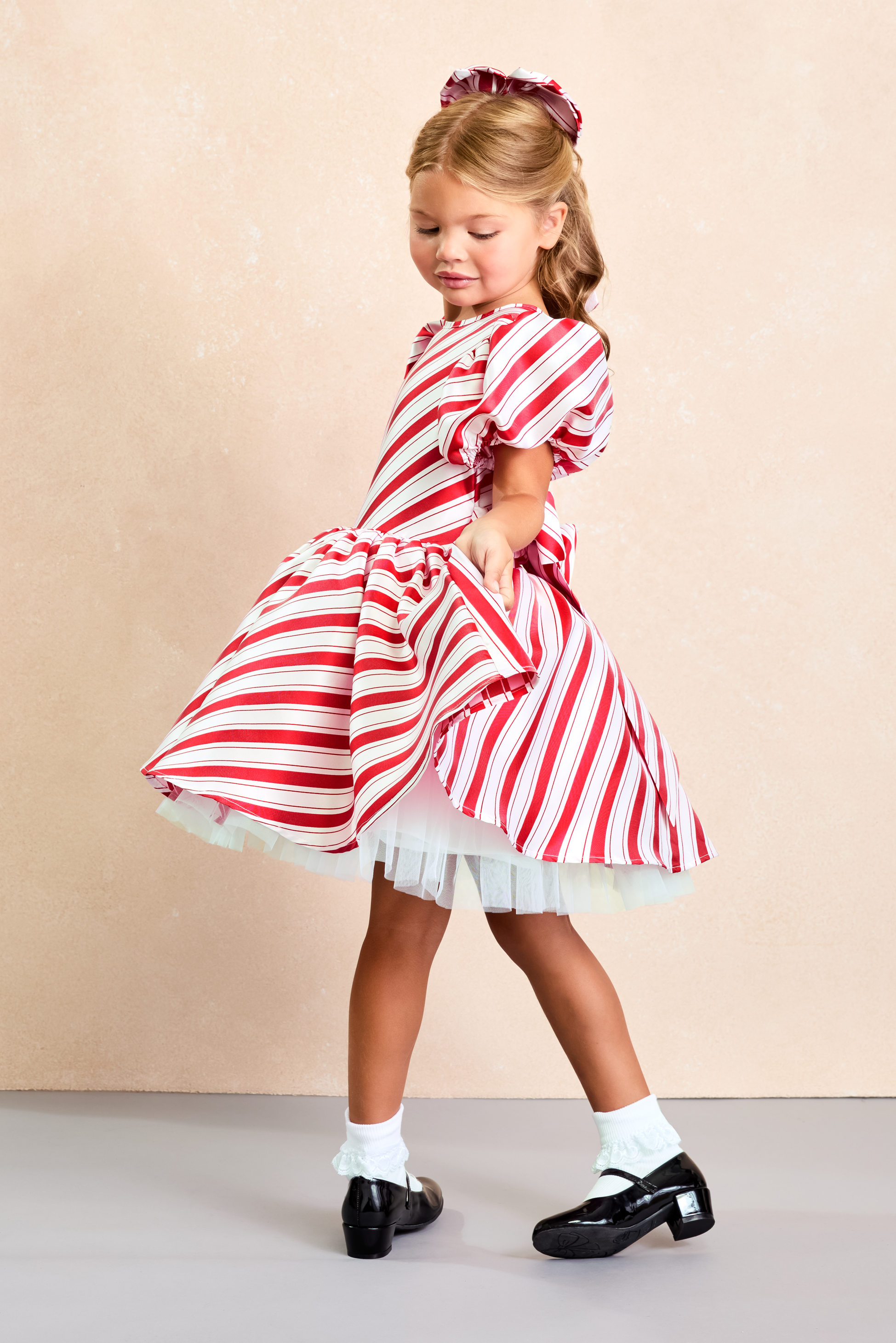 Holiday Candy Cane Dress and Hairbow Set for Girls