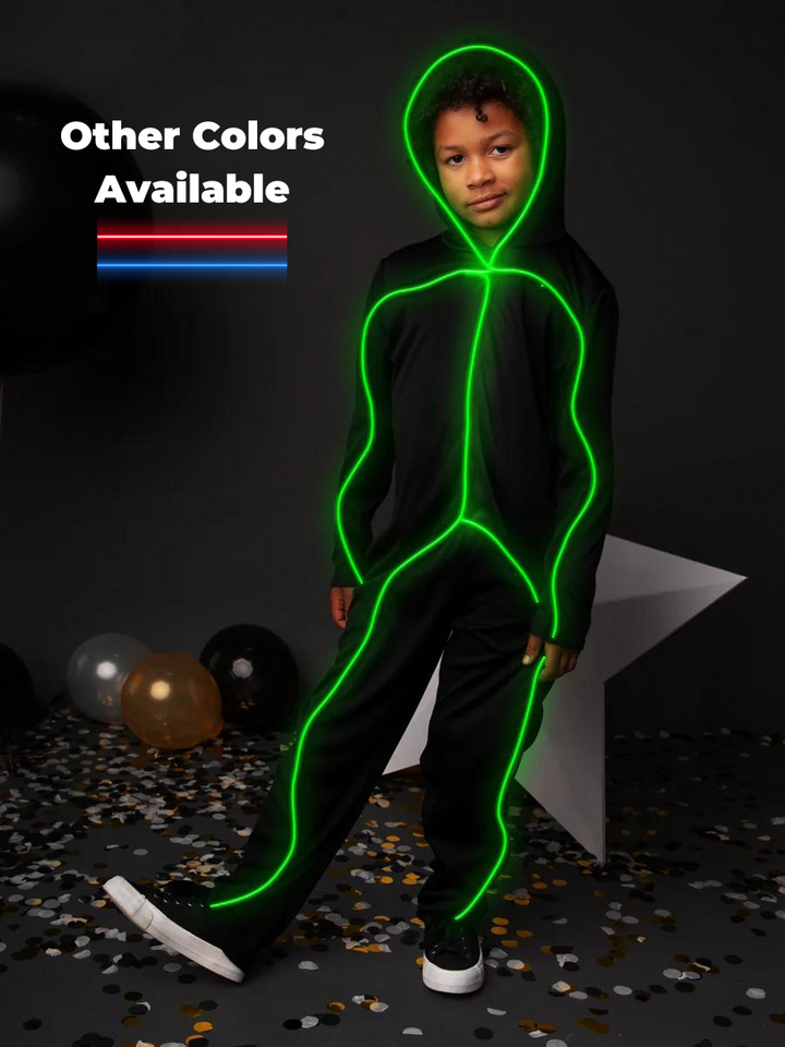 LED Light Up Stickman Costume For Kids in Assorted Colors