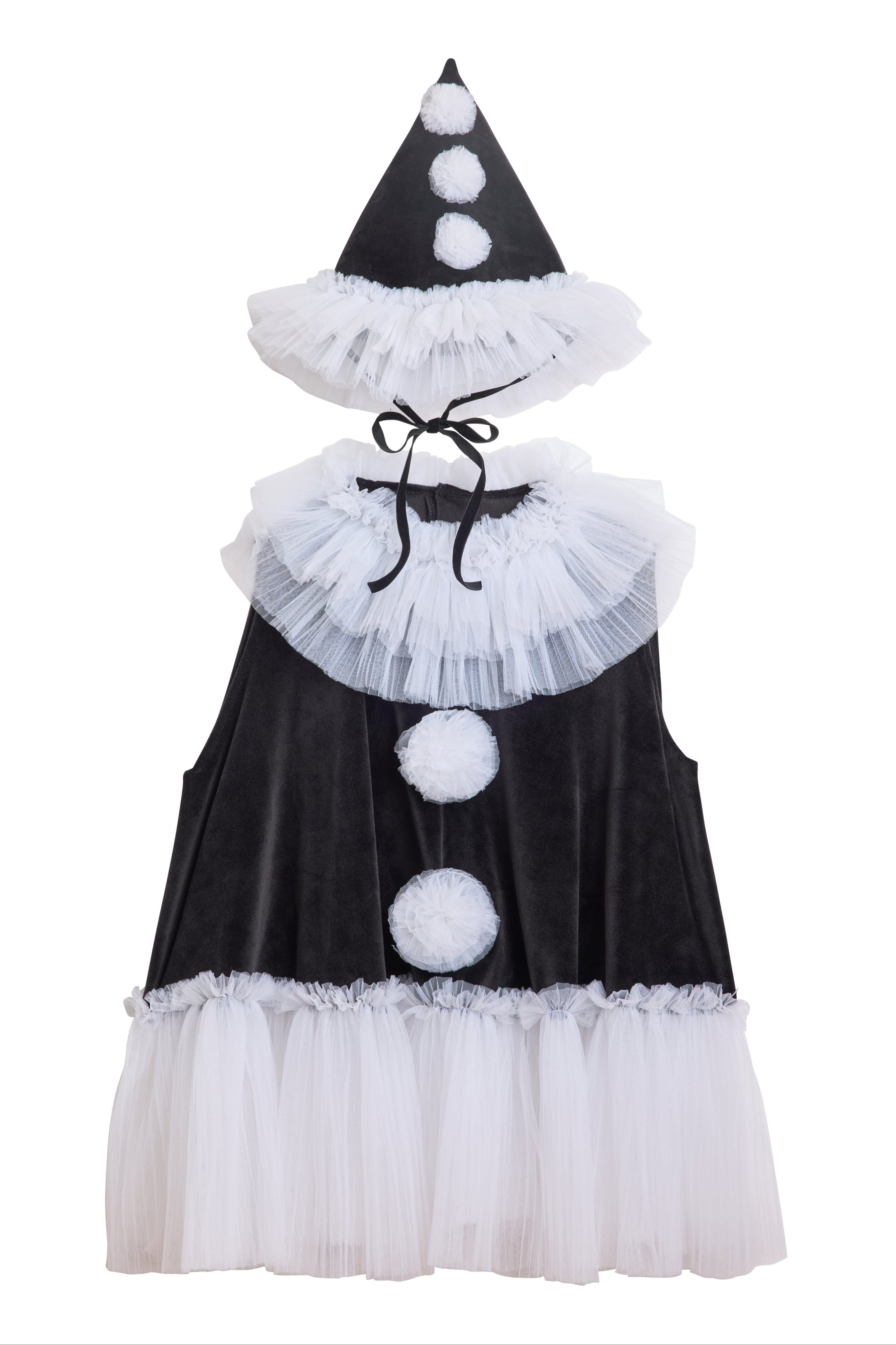 Pierrot Clown Costume Set for Kids - Cape (M/L), Hat (M/L), Shirt & Trousers